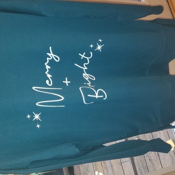 Ellen Tracy Holiday "Merry & Bright" Graphic Long Slv Dark Green Sz M Sweatshirt - Picture 2 of 10